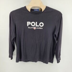 Polo Ralph Lauren Long Sleeve Shirt XXL Black Cotton Logo Spell Out